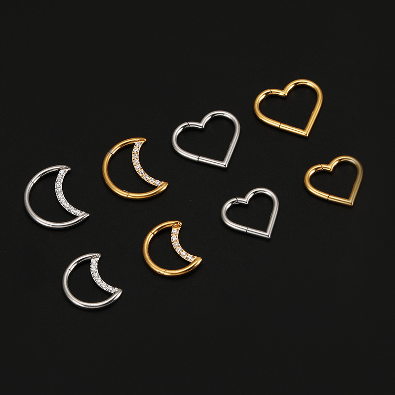 Streetwear Moon Heart Shape Stainless Steel Nose Ring display picture 5