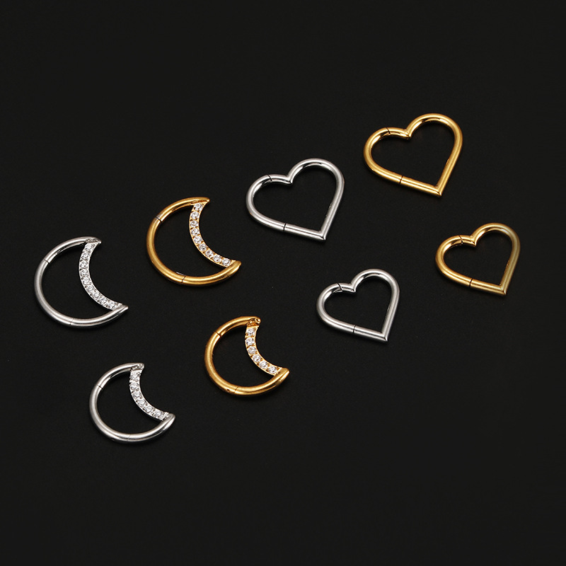 316L Stainless Steel Material Moon, Heart Shape Pattern Unisex Gender Streetwear Moon Heart Shape Stainless Steel Nose Ring Nose Pin