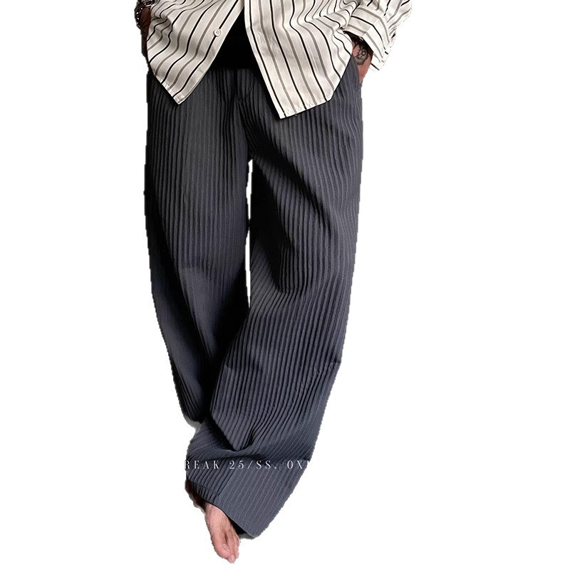 Textured Ice Silk Pleated Old Money Striped Casual Pants for Men 2025 Summer New Drapey Loose Versatile Long Trousers