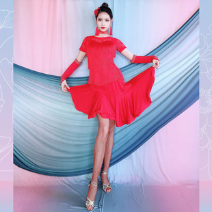 Latin Dance Performance Costumes Competition 2025 Lace Splicing Tassel Elegant Skirt Suit Performance Costumes Group Uniforms