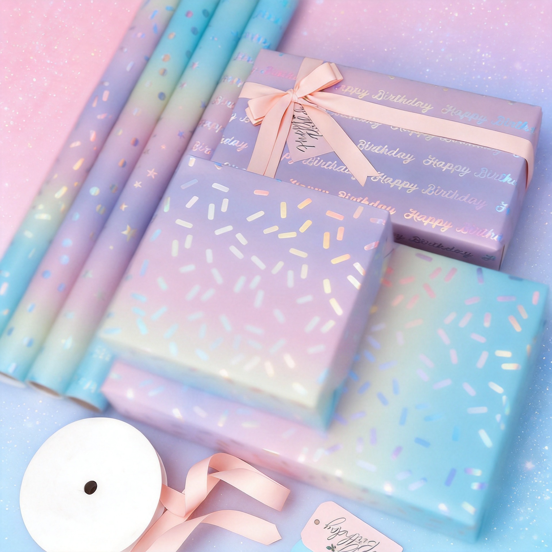 Amazon venta caliente de papel de gran tamaño envuelto en papel de regalo de cumpleaños de San Valentín papel de aluminio láser caja de regalo papel de embalaje