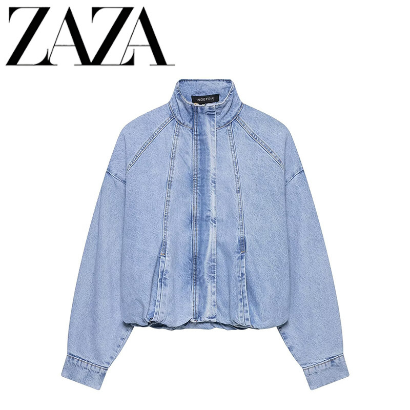 Zaza Self-Made European and American Style Wholesale Women's Clothing, Fashionable and Versatile, Stylish Stand-Collar Denim Bomber Jacket Zaza Self-Made European and American Style Wholesale Women's Clothing, Fashionable and Versatile, Stylish Stand-Collar Denim Bomber Jacket