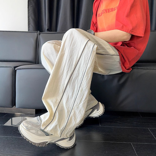 White Jiming Line Quick-Drying Pants Men's Summer Thin Brand Sports Wide Legs American Straight Loose Casual Pants