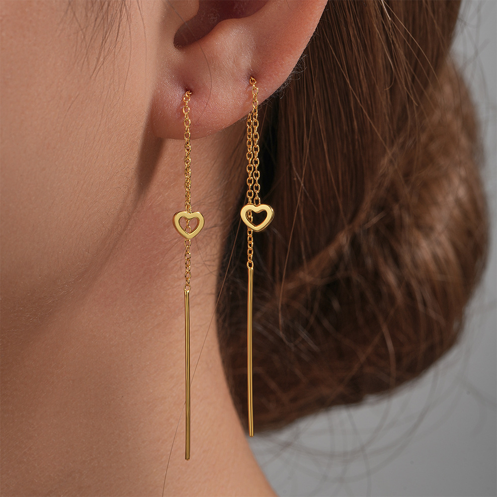 1 Pair Sweet Heart Shape Tassel Plating Sterling Silver Threader Earrings display picture 2