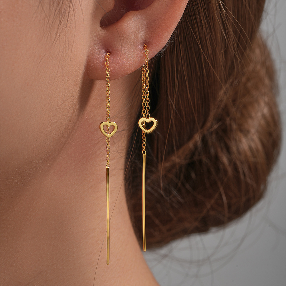 6g Weight 925 Sterling Silver Ear Needle Material Threader Earrings Classification 1 Pair Quantity Daily, Date Occasion 925 Sterling Silver Material Heart Shape Pattern Women's Gender Tassel, Plating Design Sweet Style 1 Pair 925 Sterling Silver Heart Shape Threader Earrings 1