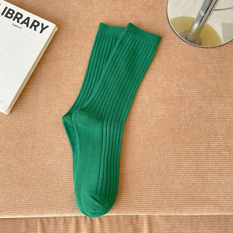 Otoño e invierno calcetines de algodón de color sólido calcetines de pila de color caramelo a rayas de las mujeres INS de moda de doble aguja calcetines de mujer de estilo universitario japonés