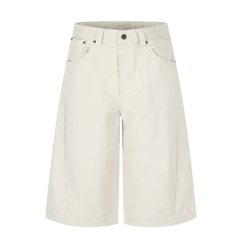 American-Style Washed and Faded Cropped Jeans for Men and Women, Loose Fit, Versatile, Deconstructed Design, Casual Straight-Leg Work Shorts American-Style Washed and Faded Cropped Jeans for Men and Women, Loose Fit, Versatile, Deconstructed Design, Casual Straight-Leg Work Shorts