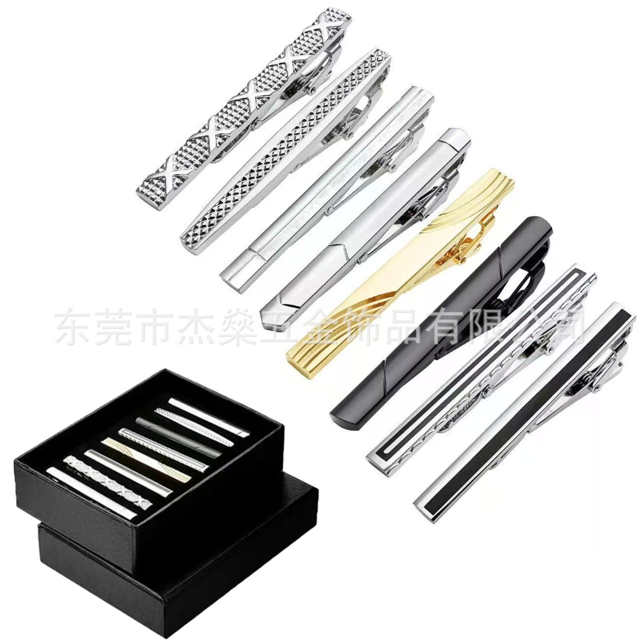 领带夹商务套装男士银色金色铜可激光logo亚马逊结婚新款套装