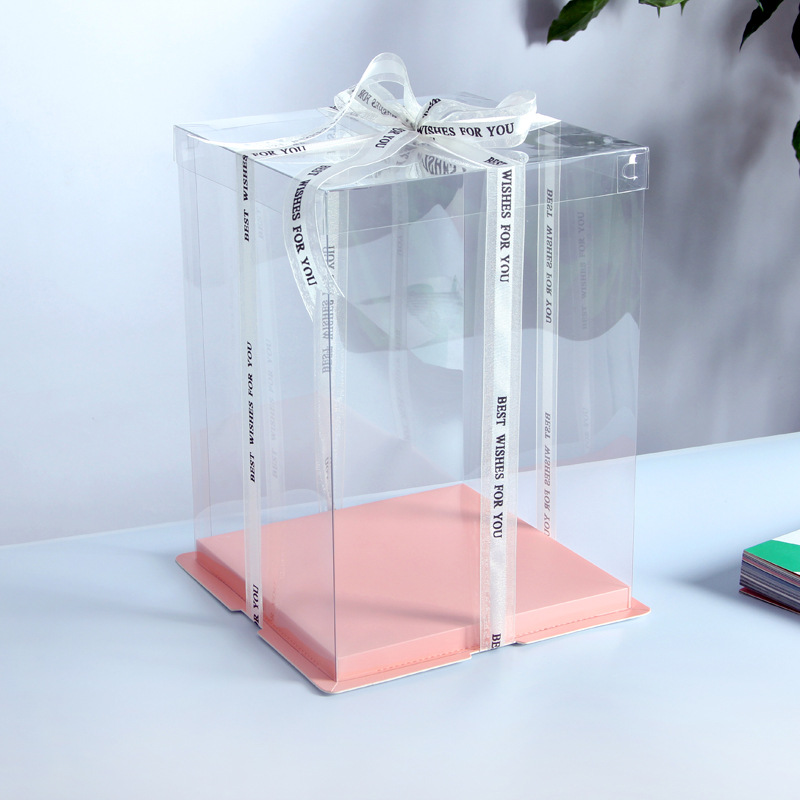 Square pink Valentine's Day exquisite hug tube rose gift box transparent hand-held flower gift box black large packaging