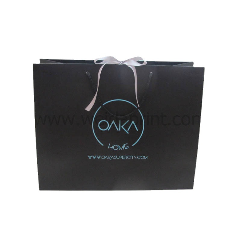 丝带蝴蝶结蓝色LOGO纸袋   礼品手提纸袋  带丝带提手纸袋