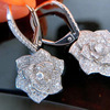 Mountain tea, earrings, zirconium, micro incrustation, diamond encrusted, flowered