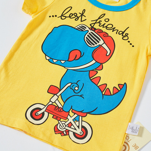 Children's cartoon dinosaur short-sleeve T-shirt summer kids' top knitted shirt baby half-sleeve summer outfit trendy dropshipping