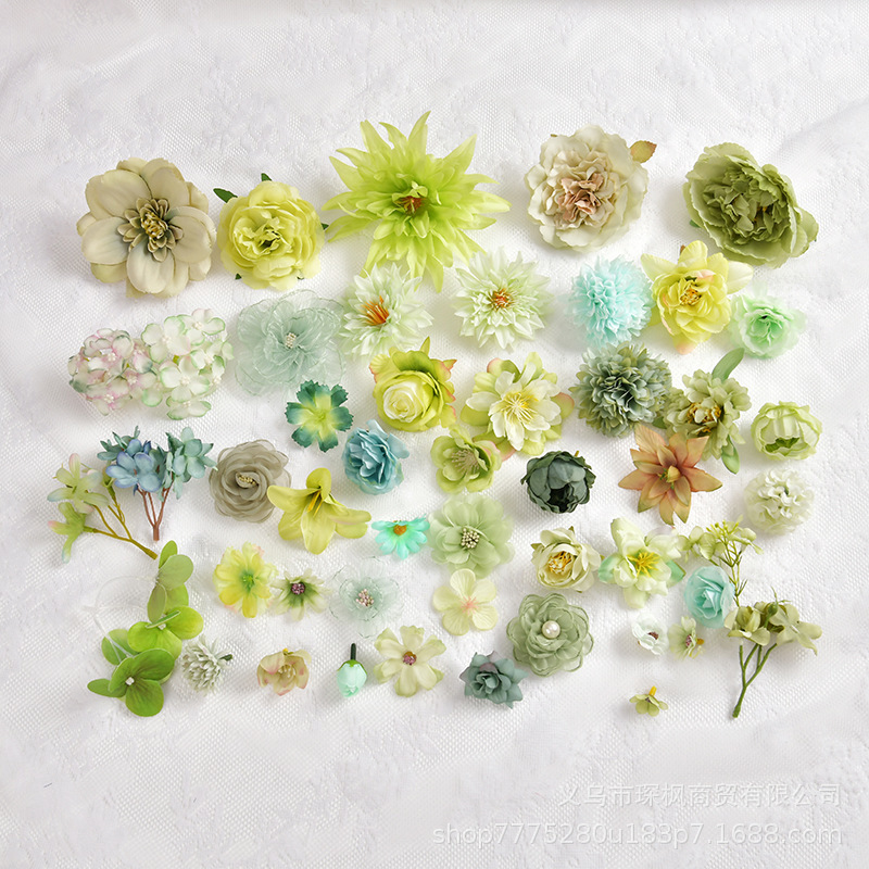 Green Artificial Flower Set, Roses, Artificial Flowers, Silk Flowers, Antique Headdress Diy, Hairpin Pain Packaging Decoration Green Artificial Flower Set, Roses, Artificial Flowers, Silk Flowers, Antique Headdress Diy, Hairpin Pain Packaging Decoration
