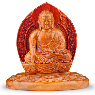 Peach Wood Carving Guardian God Ornaments Buming Buddha Sakyamuni Buddha Amitabha Buddha Buddha Statues Living Room Bedroom Car Swing
