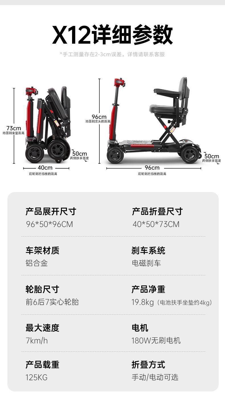 New Portable Folding Mobility Scooter for the Elderly, Four-Wheeled Electric Vehicle for Disabled People, Lightweight Travel Assist Vehicle