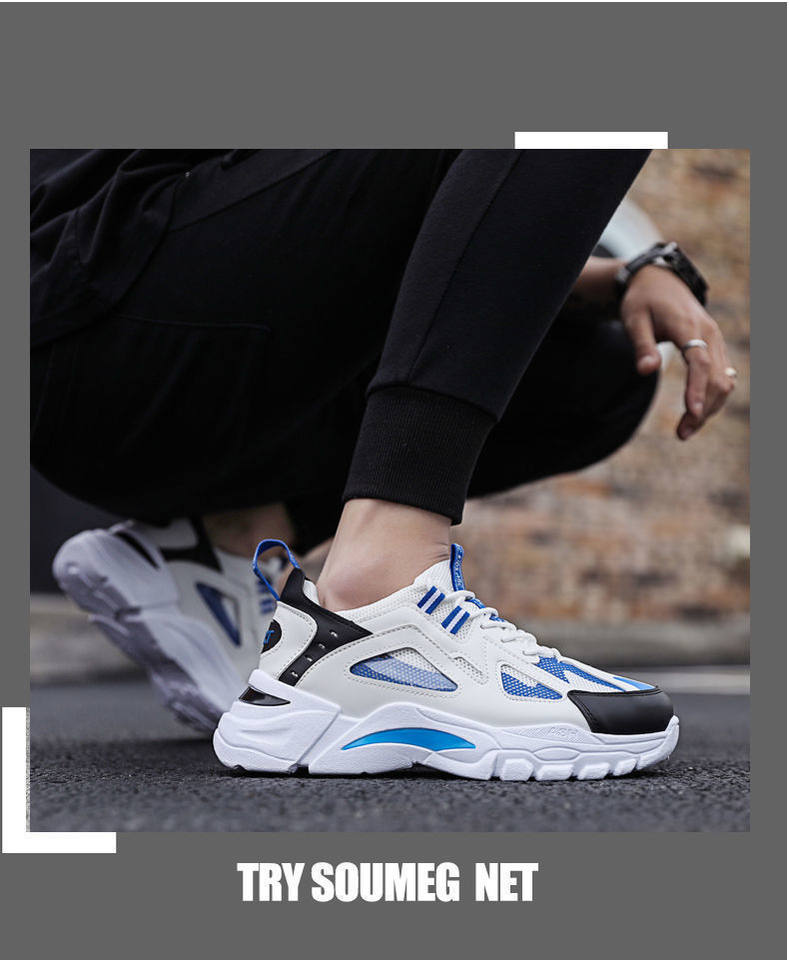 Giày thể thao nam đế dày tăng chiều cao thoáng khí kiểu Hàn Quốc, giày sneaker thường ngày cổ thấp — Trắng xanh lam, Đen toàn bộ, Đen đỏ chi tiết 13