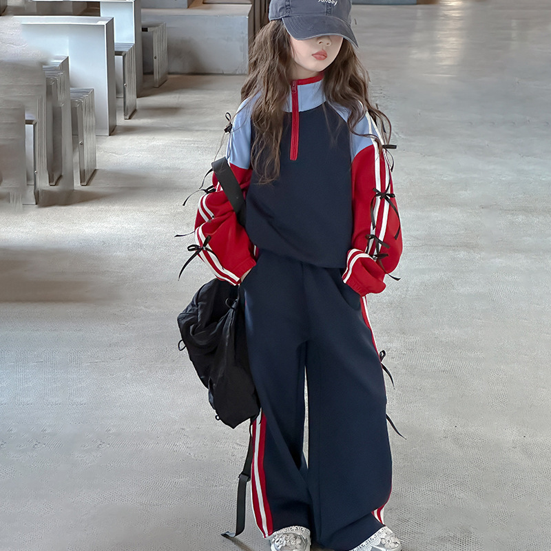 女童运动套装秋季2025新款大童女孩秋装蝴蝶结外套儿童春秋两件套|undefined