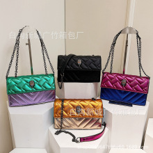 爆款彩色拼接链条包2025新款时尚百搭菱格绣线鸟头包单肩斜挎通勤