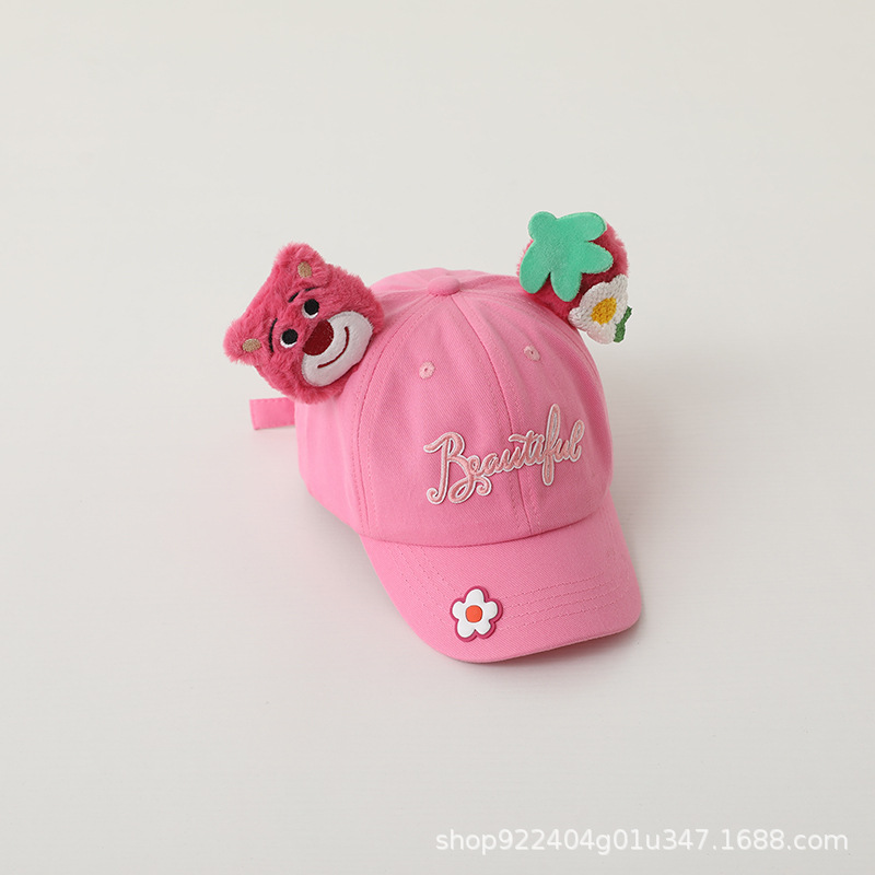 Sombrero de béisbol infantil primavera y otoño osos de fresas lindos rosa dulce bebé gorra de lengua de pato moda coreana DLY image 7