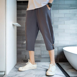 New Quick-Drying Straight Cotton and Linen Thin Outdoor Summer Men's Sports Loose Casual Cropped Pants Extra Large Size Outer Wear