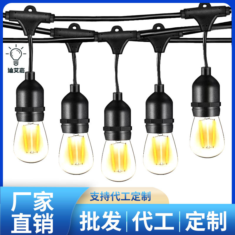 S14 light string outdoor camping string lights us gauge led light string European gauge decorative light string camp string lights super long outdoor hanging