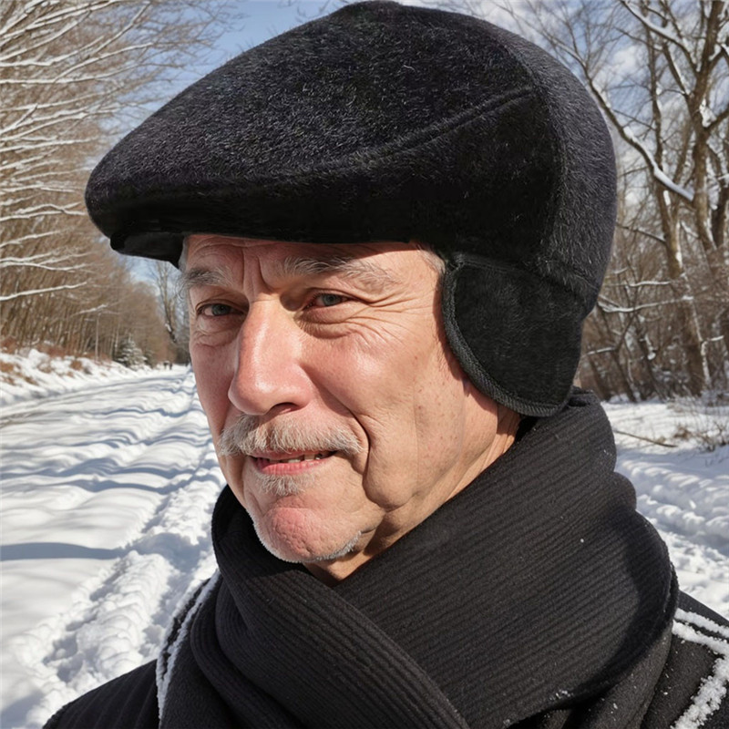 Invierno nuevo sombrero de avance para hombres al aire libre frío caliente y gorra de cuero de lana para hombres con protector de orejas incorporado puede valgarse