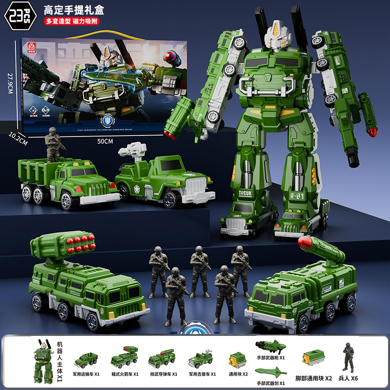 Robot de deformación magnética genuina para niños al por mayor, bloques de construcción de diamantes, juguetes magnéticos para niños, vehículos de ingeniería de ensamblaje magnético