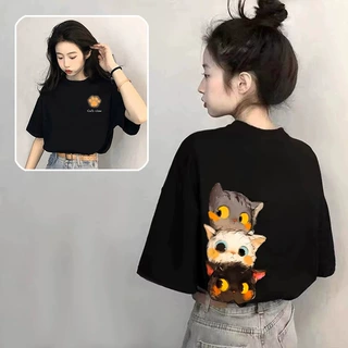 可爱小猫纯棉短袖夏季t恤女2026新款大码半袖宽松夏天小个子上衣