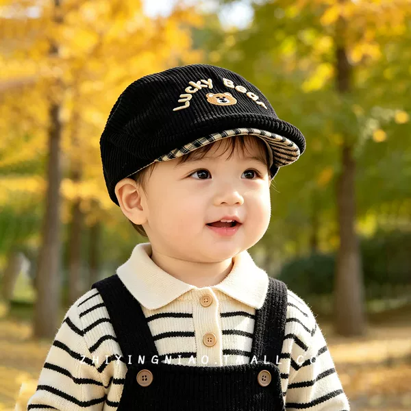 Children's baseball cap, unisex, corduroy baseball hat, super cute and adorable, sun-protective and shading, with embroidery