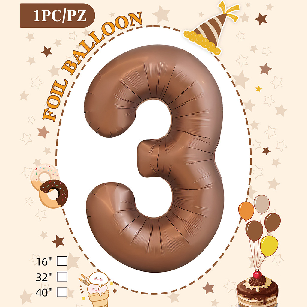 32 pulgadas color chocolate cumpleaños número tarjeta de papel independiente embalaje versión estadounidense decoración de fiesta película de aluminio papel de aluminio decoración de globos