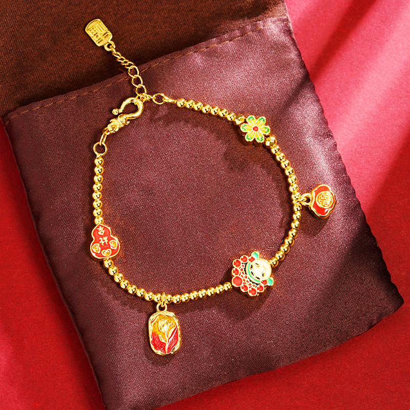 Guochao vietnamita pulsera de oro de arena, cerradura de seguridad, pulsera de cuentas, joyas al por mayor, nicho femenino
