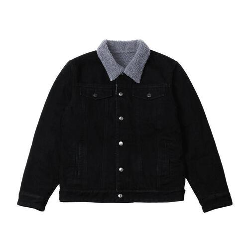 Men's denim jacket for autumn and winter 2026 new model, thickened and furred goat hair cotton coat, Korean version, slim-fit men's jacket