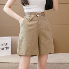 [送腰带]五分裤女夏季新款韩版宽松显瘦高腰分字阔腿休闲直筒裤