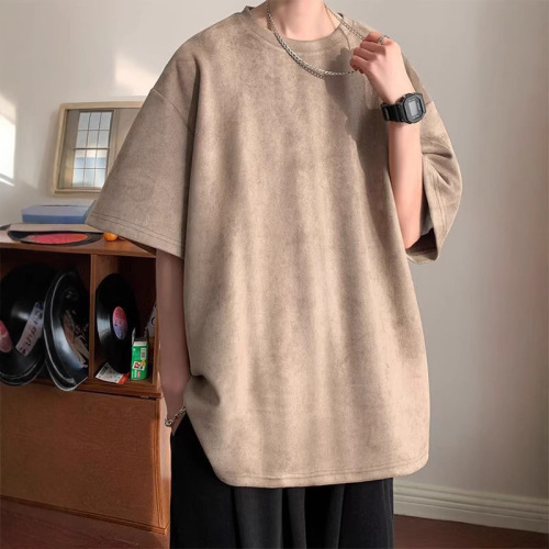 Heavyweight moccajin short-sleeve t-shirt for men, summer American streetwear brand top, loose-fit t-shirt