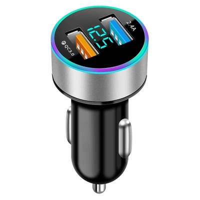 Mobil şarj cihazları – display car charger manufacturer - dual-fast-charge-qc30-24a-snowflake-silver