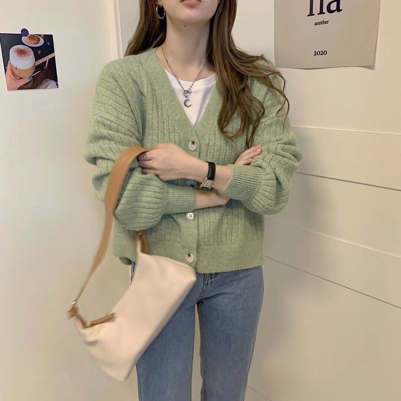 2025春秋新款宽松复古百搭针织开衫女慵懒风温柔短款毛衣外套外穿|undefined