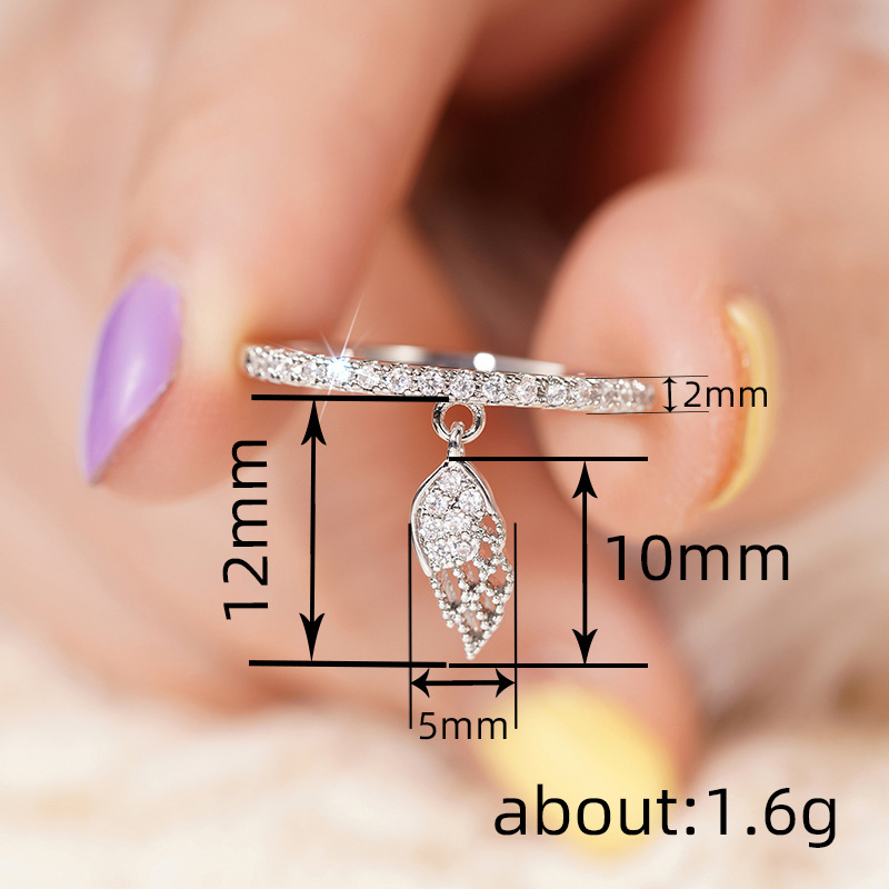 5g Weight Zircon Inlay Material Rings Classification 10, 6, 7 Ring Size 1 Piece Quantity Daily, Tea Party Occasion Feather, Copper Material Geometric, Wings Pattern All Seasons Season Women's Gender Sweet Style Geometric Wings Feather Copper Sweet Rings 无