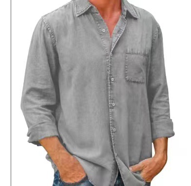 2023 estación independiente de comercio exterior casual color sólido camisa de manga larga camisa de solapa delgada moda de los hombres en stock