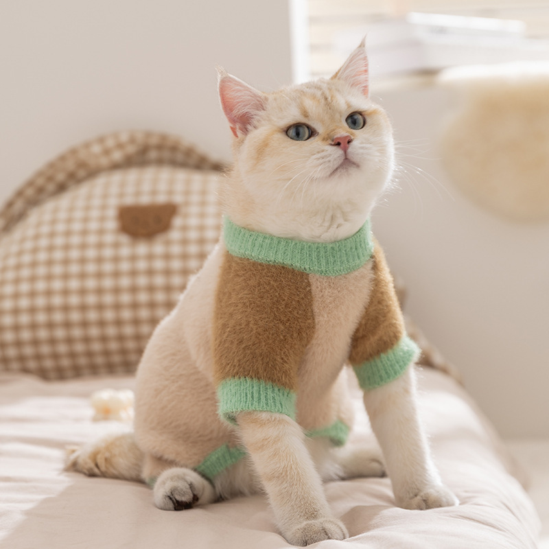 猫咪衣服秋冬加绒毛衣厚款保暖四脚衣中小型泰迪布偶宠物服装批发|undefined