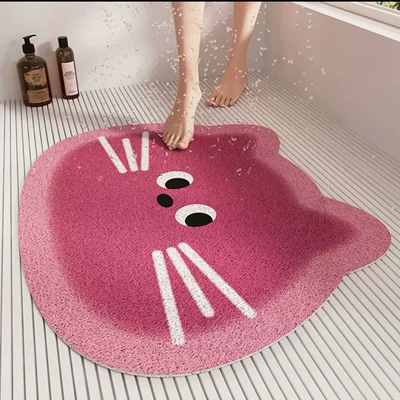 Silk loop bathroom anti-slip mat, shower room floor mat, hollow design for drainage, suitable for children's bath and preventing falls (Avtomobil döşəmə paspasları) - sweet-little-pink-cat-looped-yarn-bath-mat-45x75cm-hollow-and-permeable