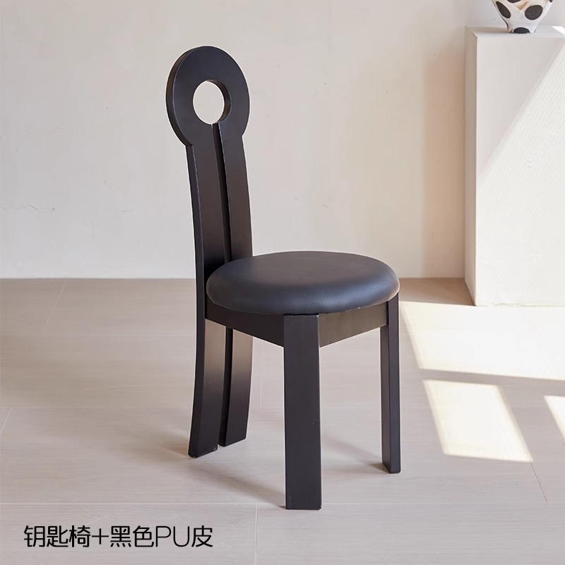 法式复古餐桌椅子实木餐椅家用凳子靠背椅北欧中古风钥匙扣人鱼椅|undefined