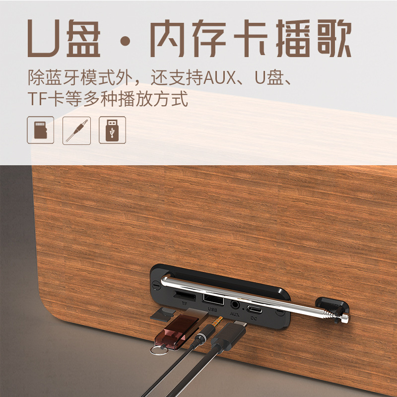 ブルートゥーススピーカー木製無線充電ブルートゥースFMラジオ音響時計目覚まし時計音響レトロなベッドスピーカー|undefined
