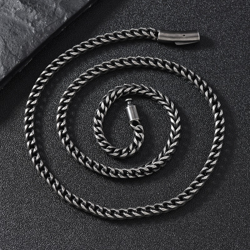European and American Hot Sale Stainless Steel Vintage Necklace Hip Hop Men's Round Mill Do Old Cuban Chain Stainless Steel Round Mill Chain