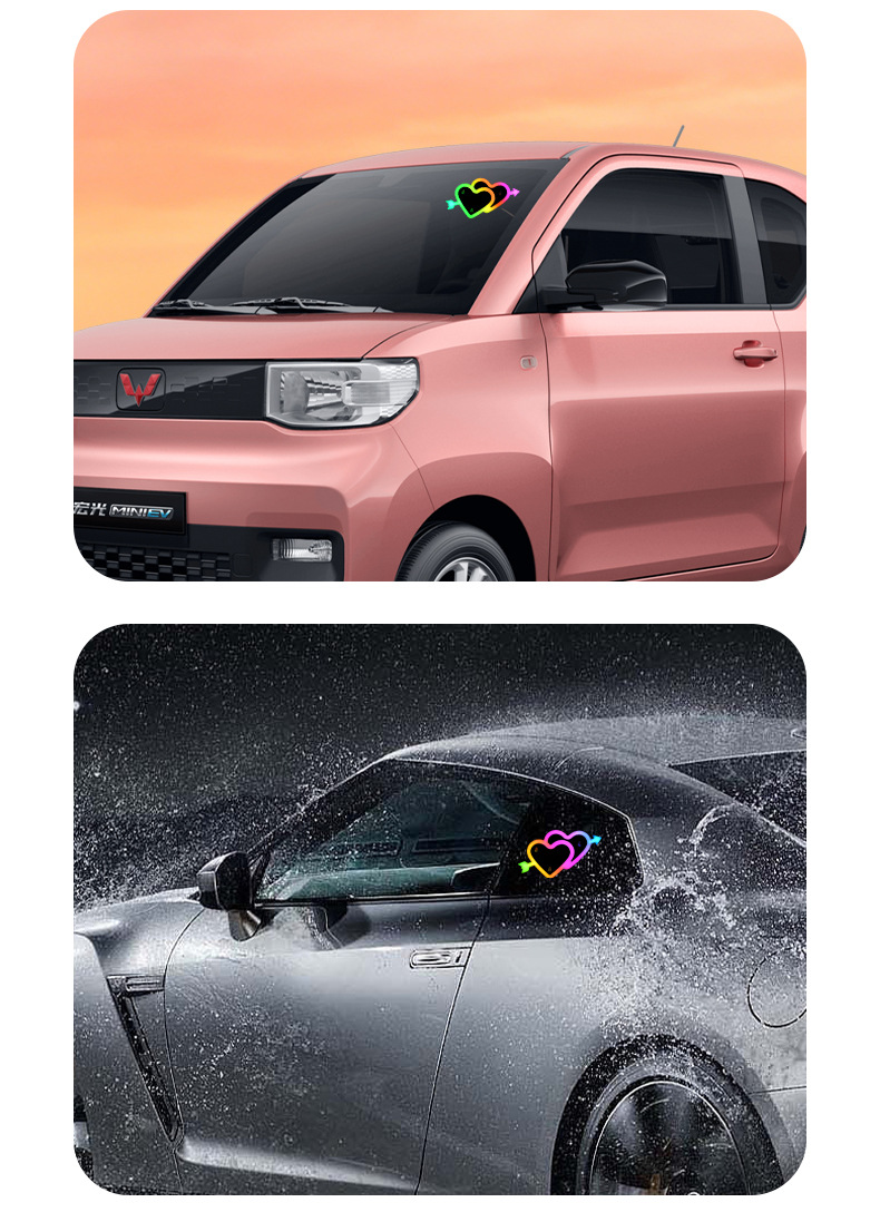 Car Heart-Shaped Light, Solar Decorative Light, Led Warning Light, Triangular Window Rear Window Car-Mounted Fun and Cute Atmosphere Light
