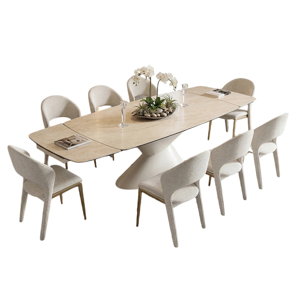 Mesa de Comedor Extensible de Pizarra y Metal, Plegable y Multifuncional para Comedor y Hotel