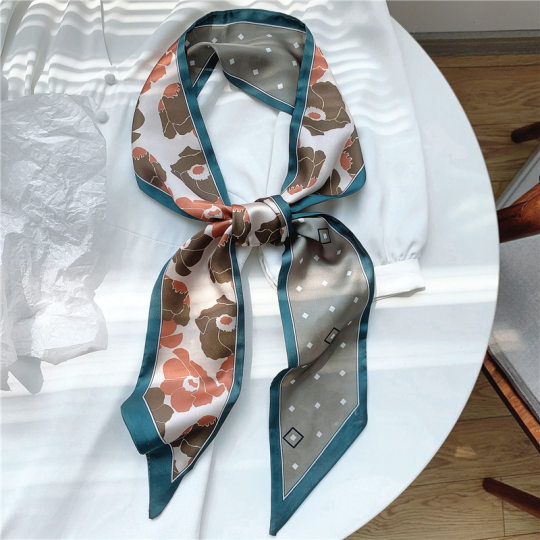 Women's silk scarf spring and autumn small long western style fashionable lazy women South Korea all-match decorative scarf scarf suit tie bag