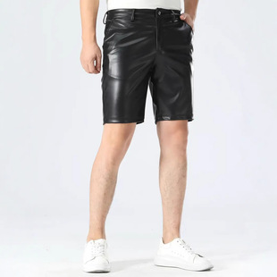 Cross-Border Men's Summer Fashion Solid Color Leather Shorts European and American Casual Summer Pu Leather Shorts Dropshipping