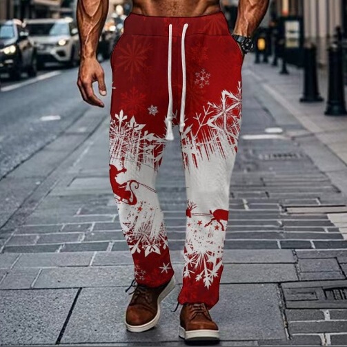 2024 Men's Fashion Amazon New Christmas Autumn European and American Jacquard Digital Print Daily Casual Pants