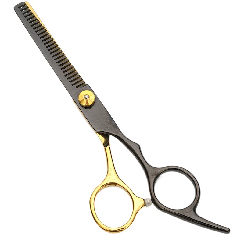 Tijeras de peluquería de acero inoxidable, juego de tijeras de peluquería de oro negro de 6 pulgadas, tijeras planas, tijeras de adelgazamiento, tijeras de corte