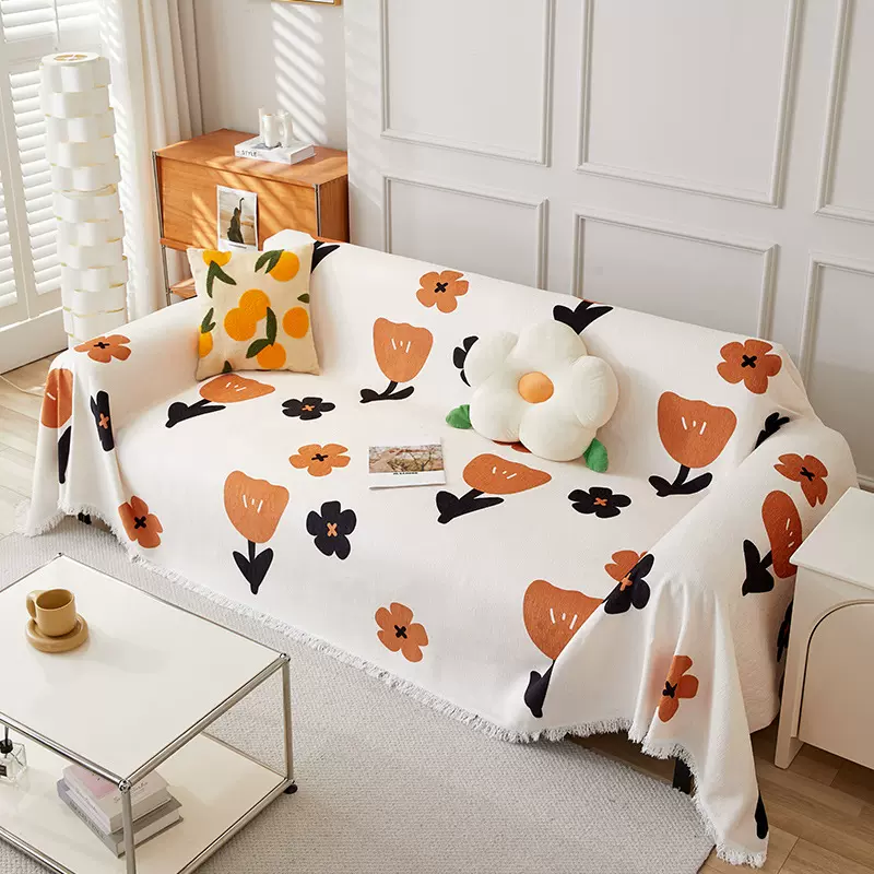 雪尼尔沙发盖布ins风花朵防猫抓全包沙发套罩四季通用沙发垫盖巾